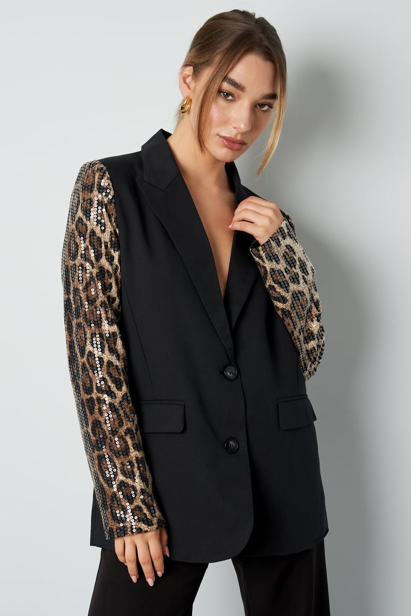 Blazer met panterprint glitter mouw - grijs