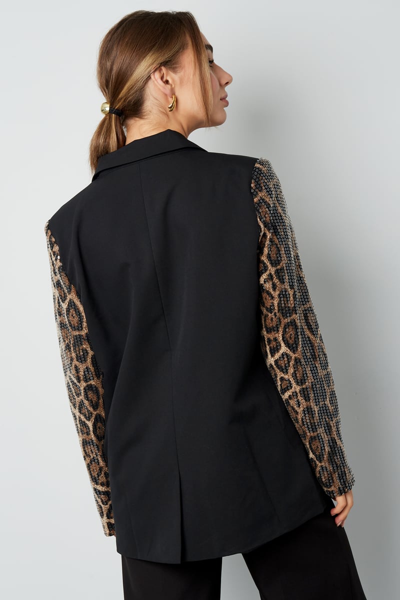 Blazer met panterprint glitter mouw - grijs