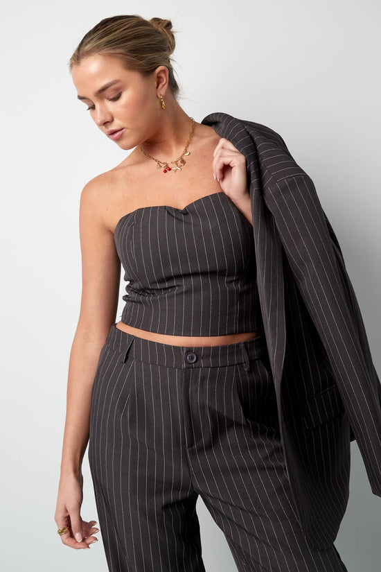 Krijtstreep bandeau top - Grijs