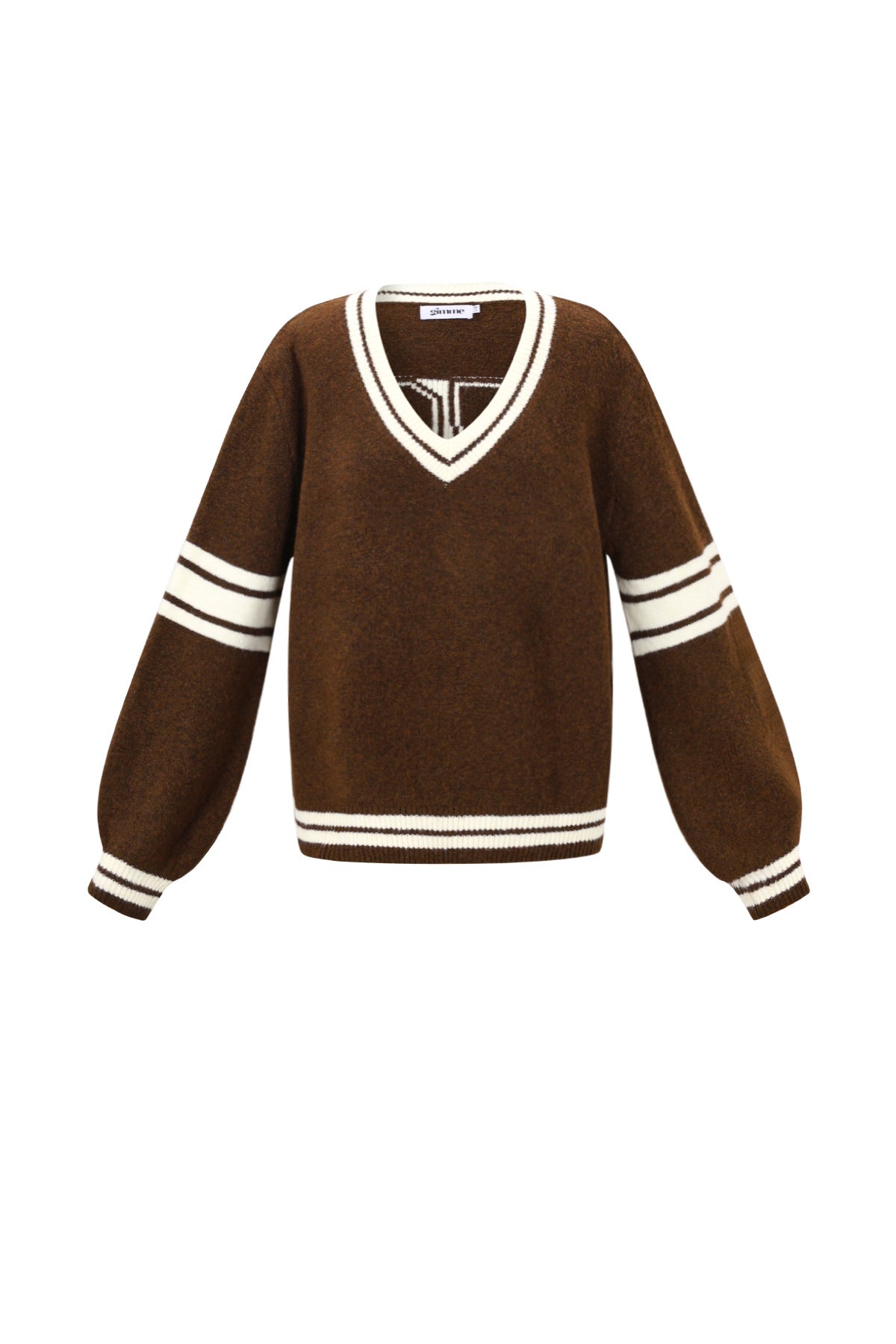 Knitted Polyester Fiber Women's V-Neck Sweater Sporty Contrast Stripes