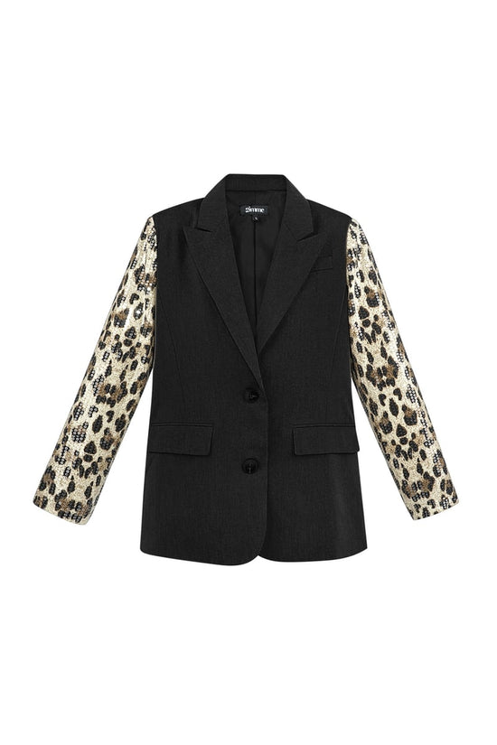 Blazer met panterprint glitter mouw - grijs