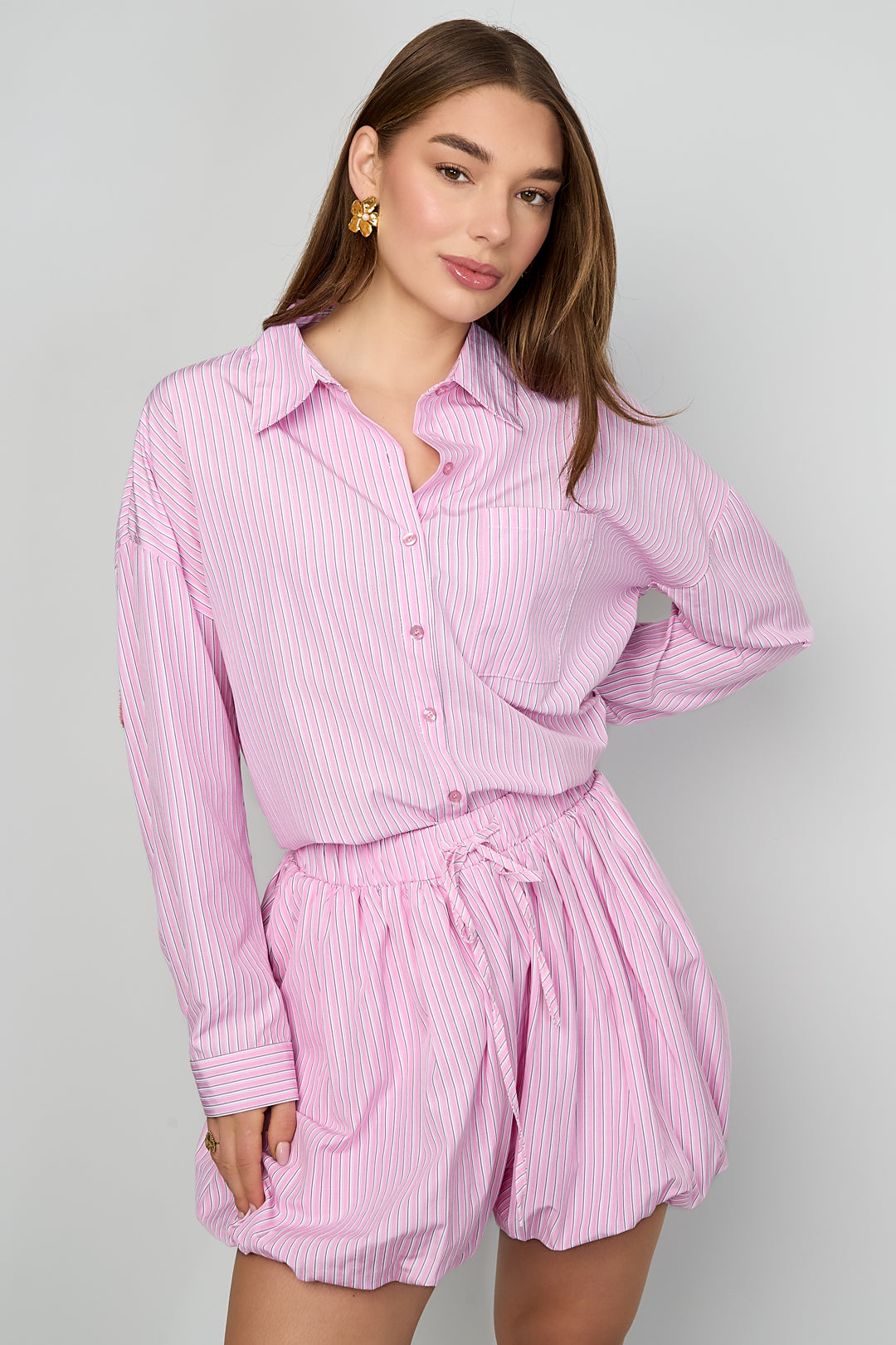 Woven Cotton Women's Shorts Casual Stripes