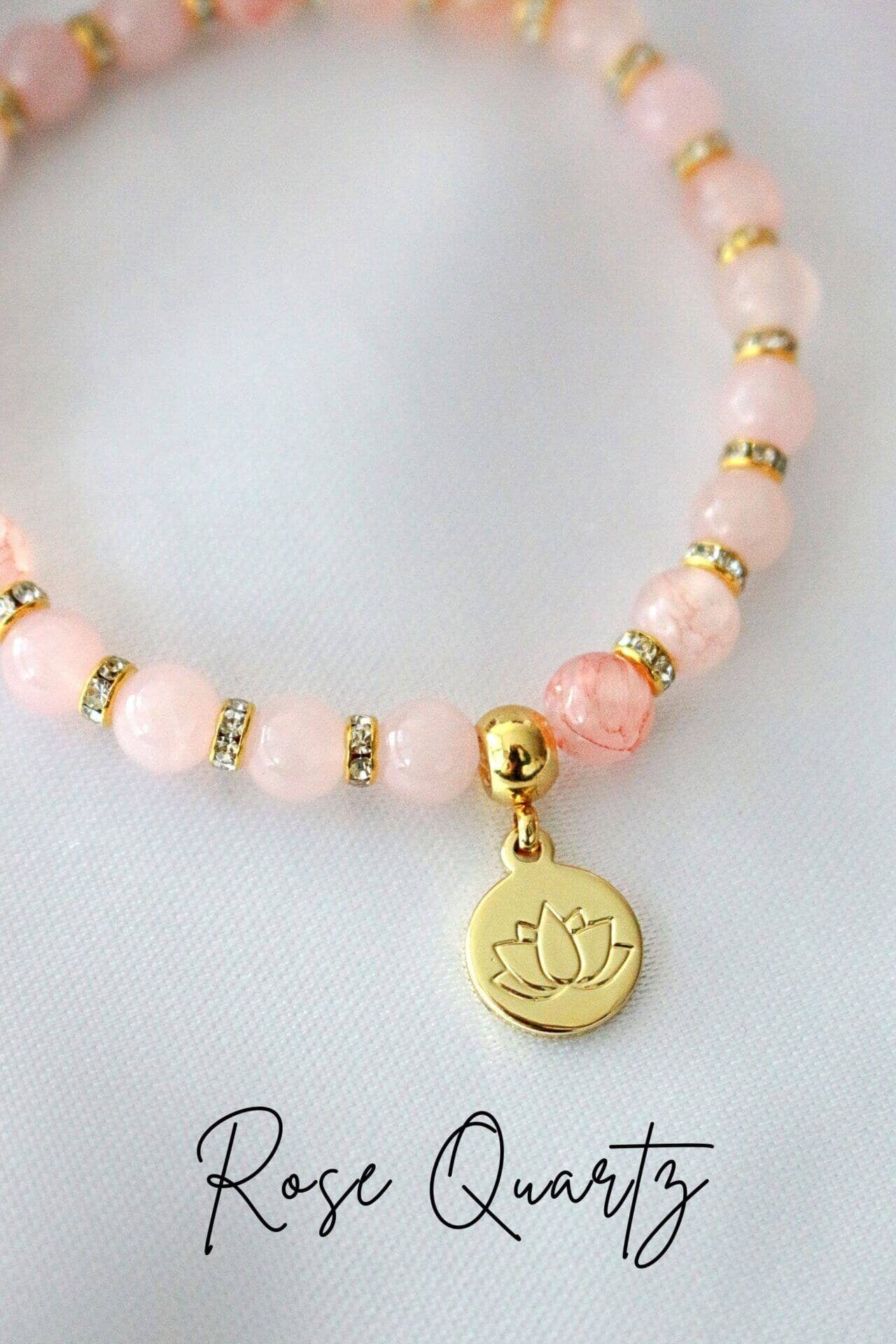 Armband rozenkwarts Liefde & Harmonie van 24 karaat goud