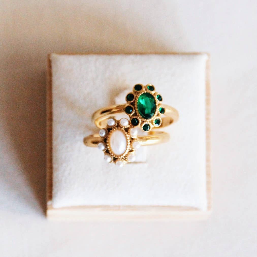 Vintage ring in roestvrij staal met parelstenen - goudkleurig