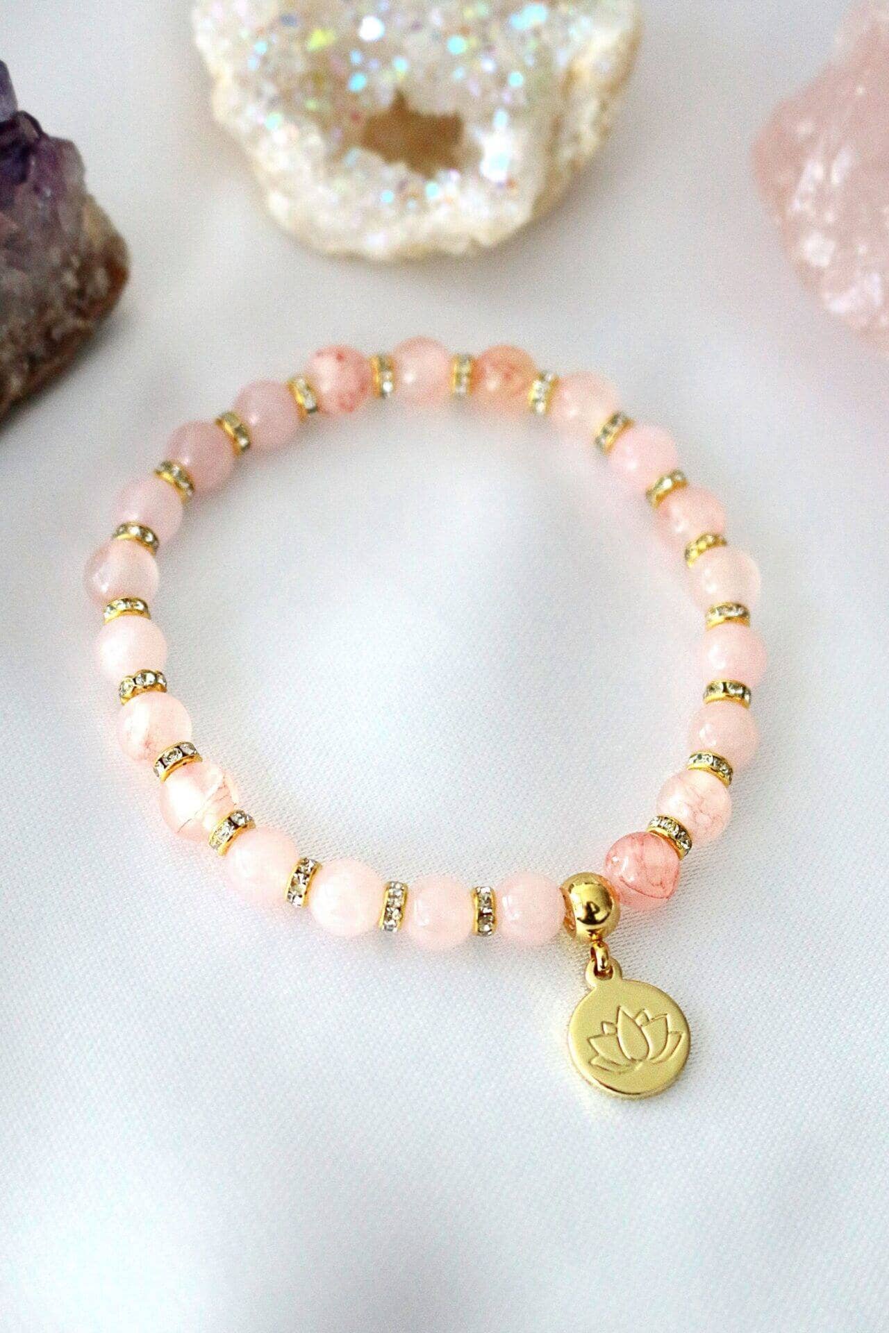 Armband rozenkwarts Liefde & Harmonie van 24 karaat goud