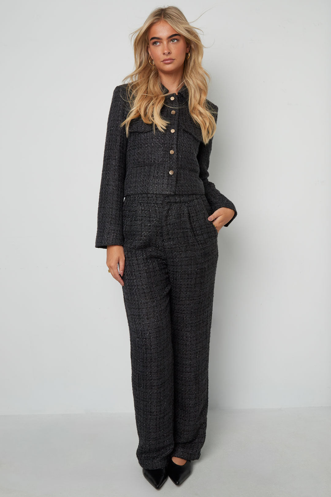 Woven Polyester Fiber Women's Jacket Elegant Checkered Statement
